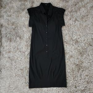 Boss Hugo Boss Button Down Ruffle Cap Sleeve Bodycon Midi Dress Black‎